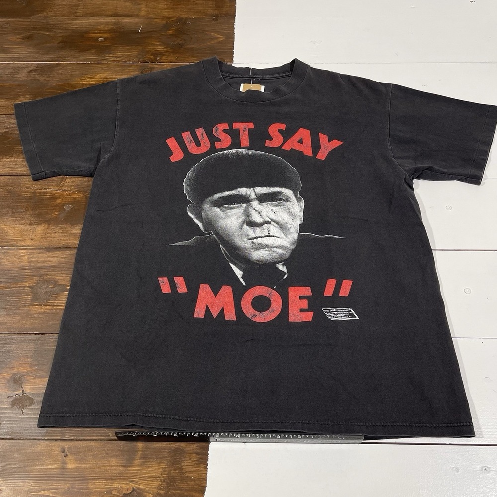 Vintage 80s The Three Stooges Moe Big Face Black T-Shirt Size Large Movie Promo